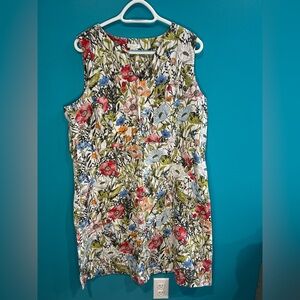 Meadow Inspired 100% Linen J.Jill Floral Sleeveless Dress - Red, Blue, Green